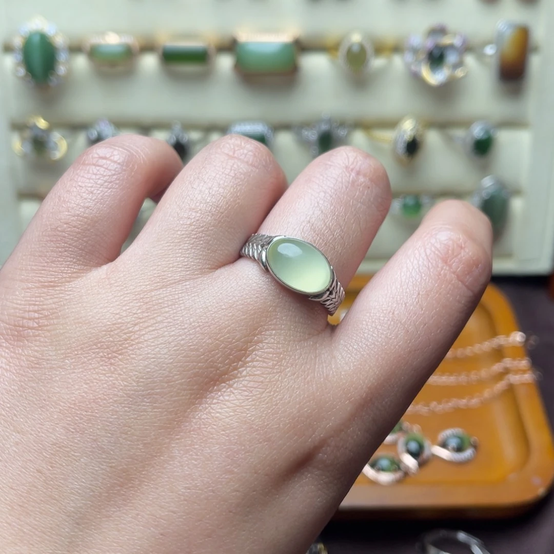 和田玉（碧玉）银S925镶嵌戒指