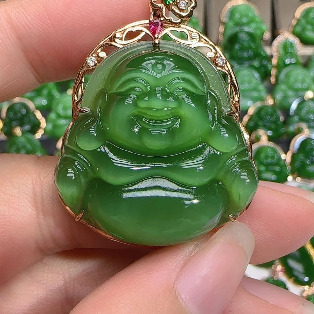 和田玉（碧玉）吊坠(不含链)18K金镶嵌