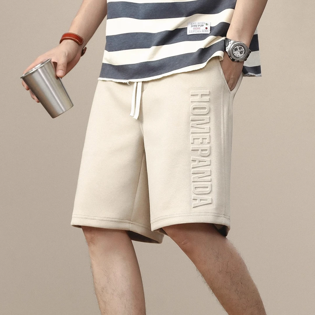 MR.MUDI/穆迪先生重磅空气层针织短裤男夏季字母钢印宽松五分卫裤