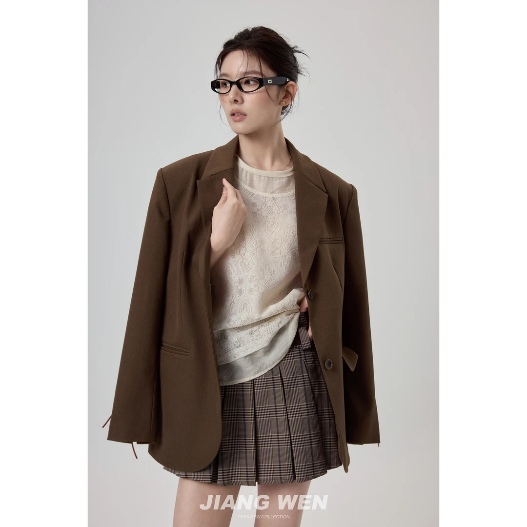 UKILAU【布鲁斯风笛】复古英伦风翻领宽松单排扣休闲西装外套