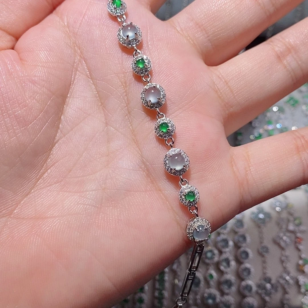 银S925镶嵌手链翡翠kj ui