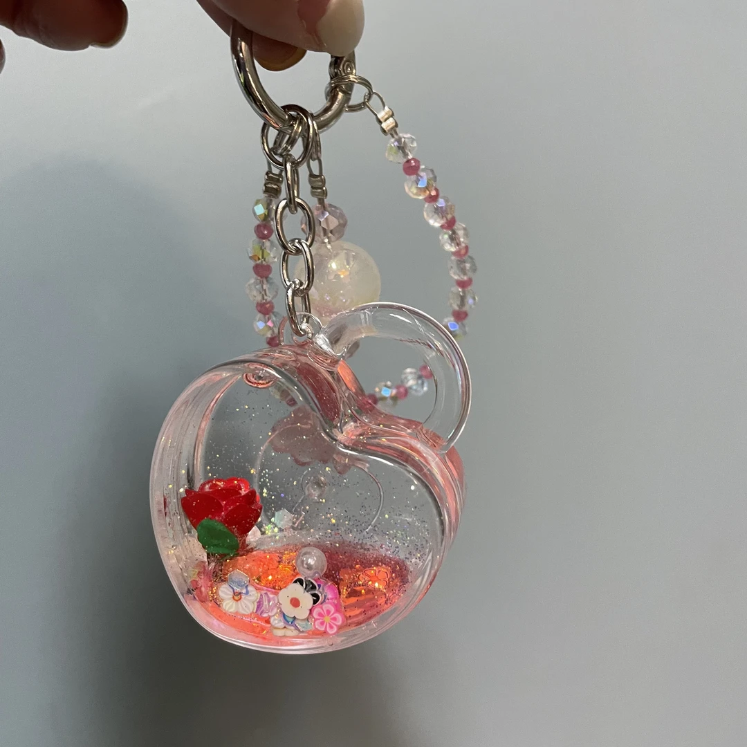 红色流沙爱心锁玫瑰手机链D765