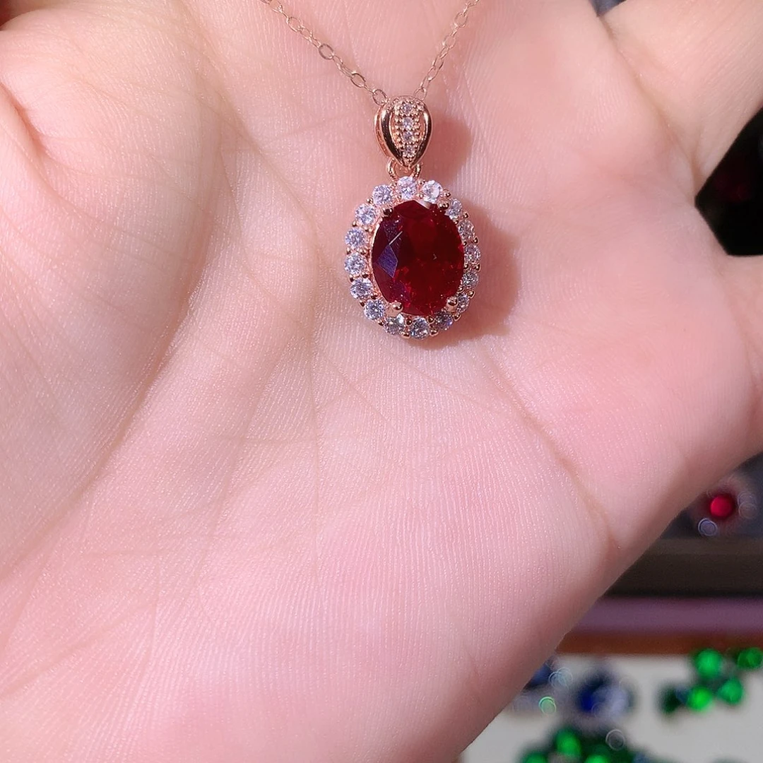 颈饰银S925镶嵌红宝石810酒红玫瑰金