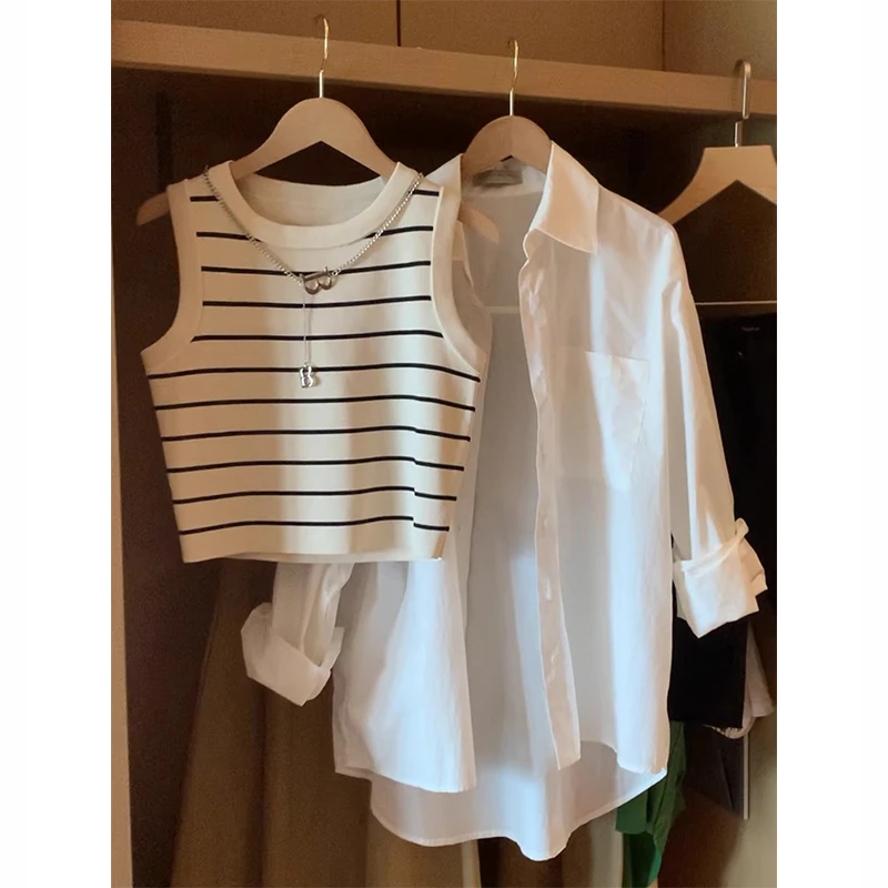 条纹针织吊带背心女2025夏季新款无袖t恤小个子高腰修身短款上衣