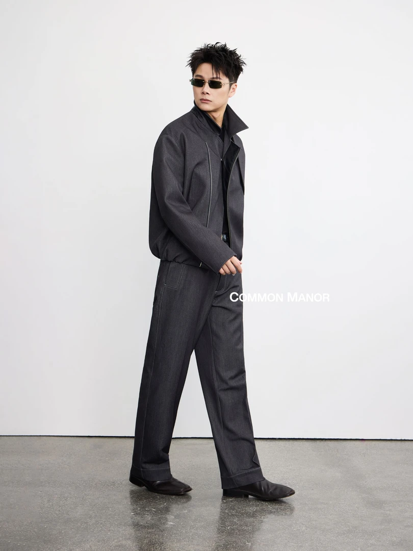 COM25AW【Retro Modern摩登型男】牛仔拼皮宾霸衬里机车夹克套装