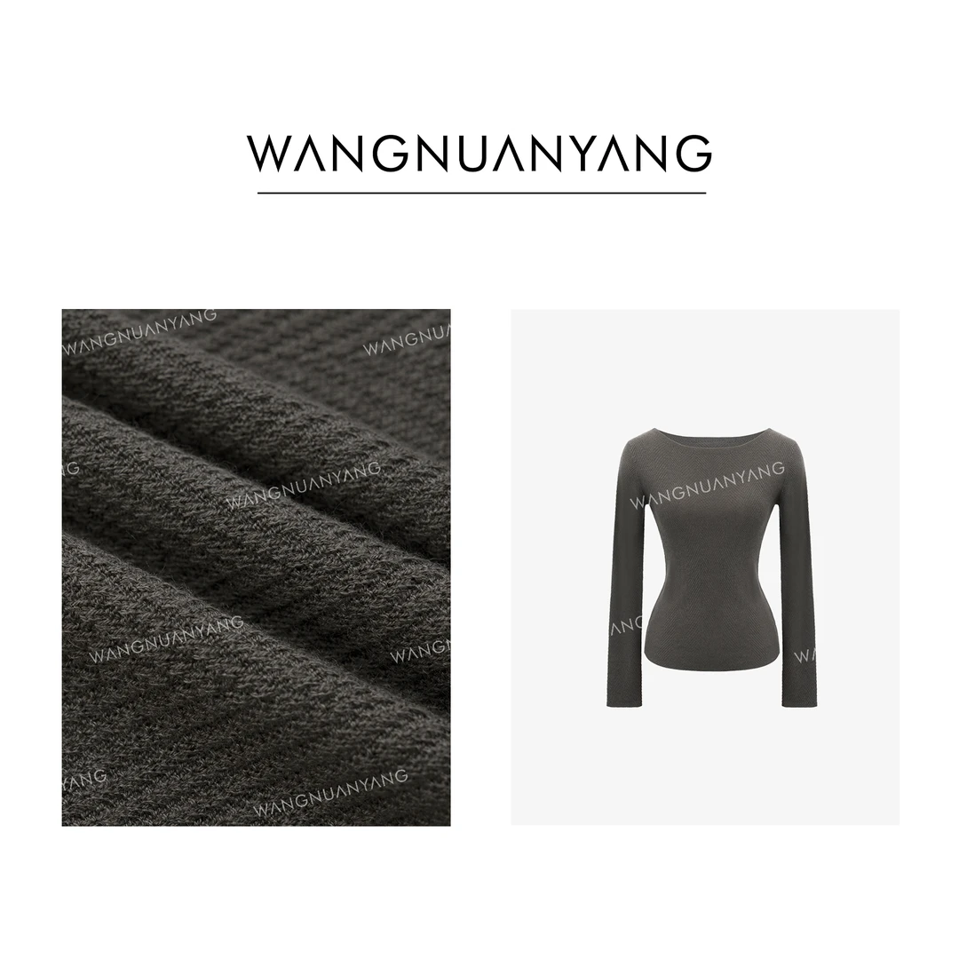 【王暖阳】沐光|一字领鱼骨纹14针斜令式羊毛针织上衣