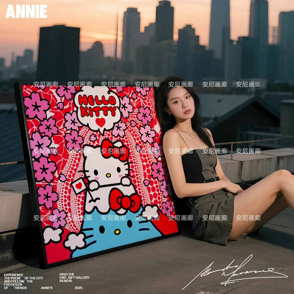 富士山草间弥生安尼画廊Kitty猫版画小女孩房间挂画卧室大装饰画