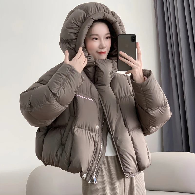 鹅绒服女短款2024年款新款立领连帽小个子韩版加厚时尚外套潮