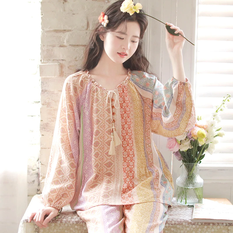 『古兰朵』富朵春夏孕妇睡衣纯棉纱布月子服产后哺乳薄款待产家居服