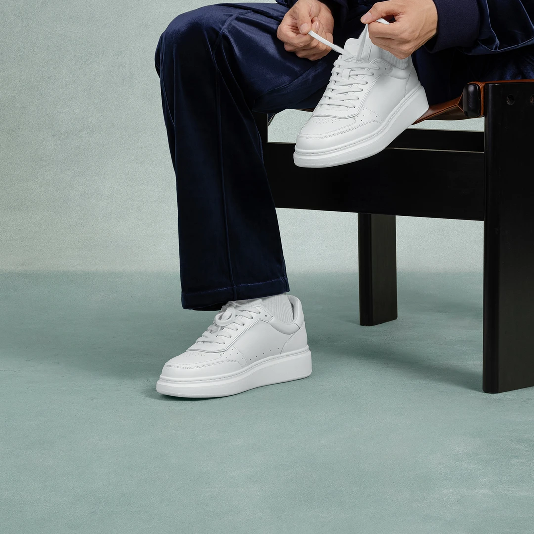 ThomWills厚底小白鞋男款真皮增高休闲百搭皮鞋夏季透气夏日穿搭