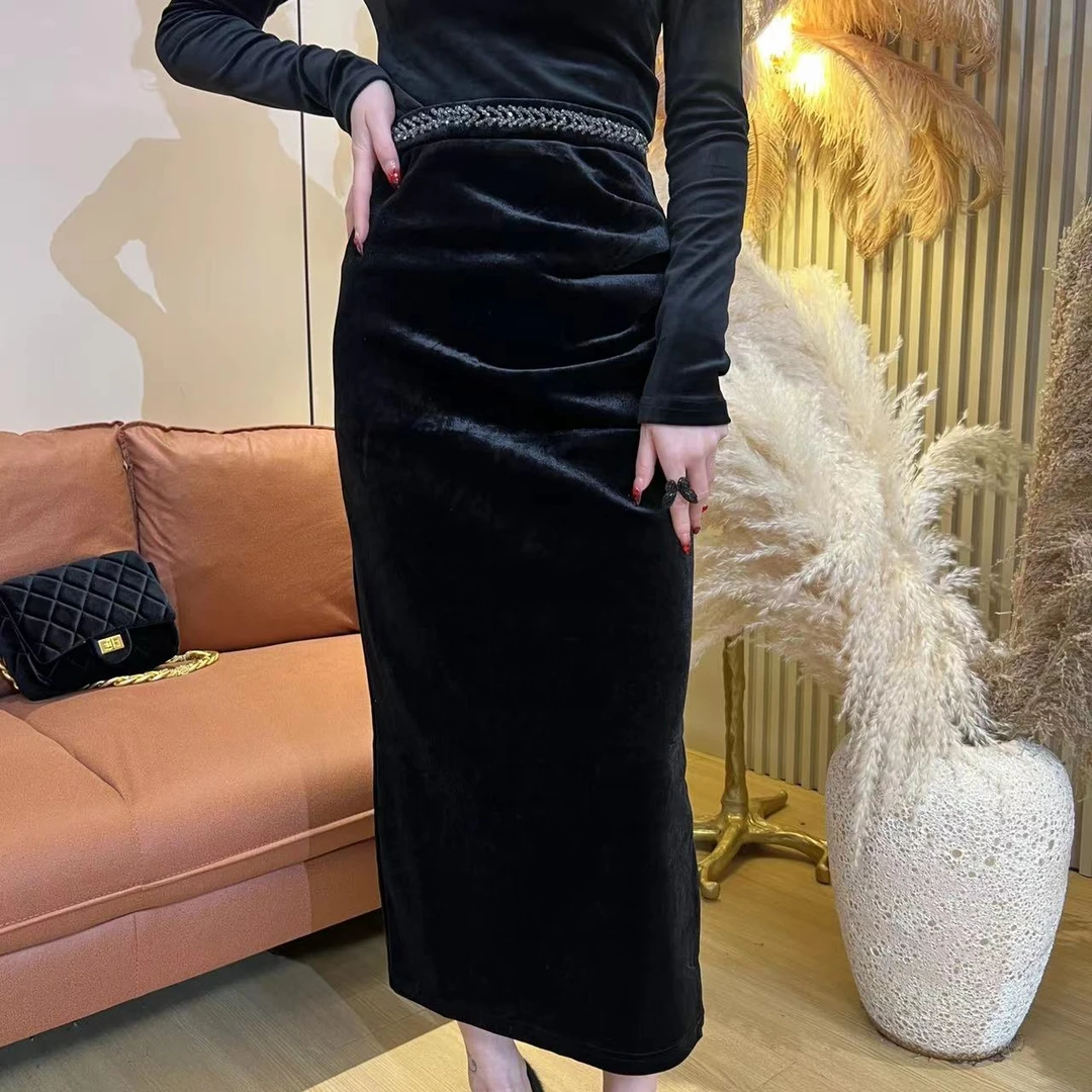 【美美专享】1935时尚百搭褶皱收腰开叉半身裙