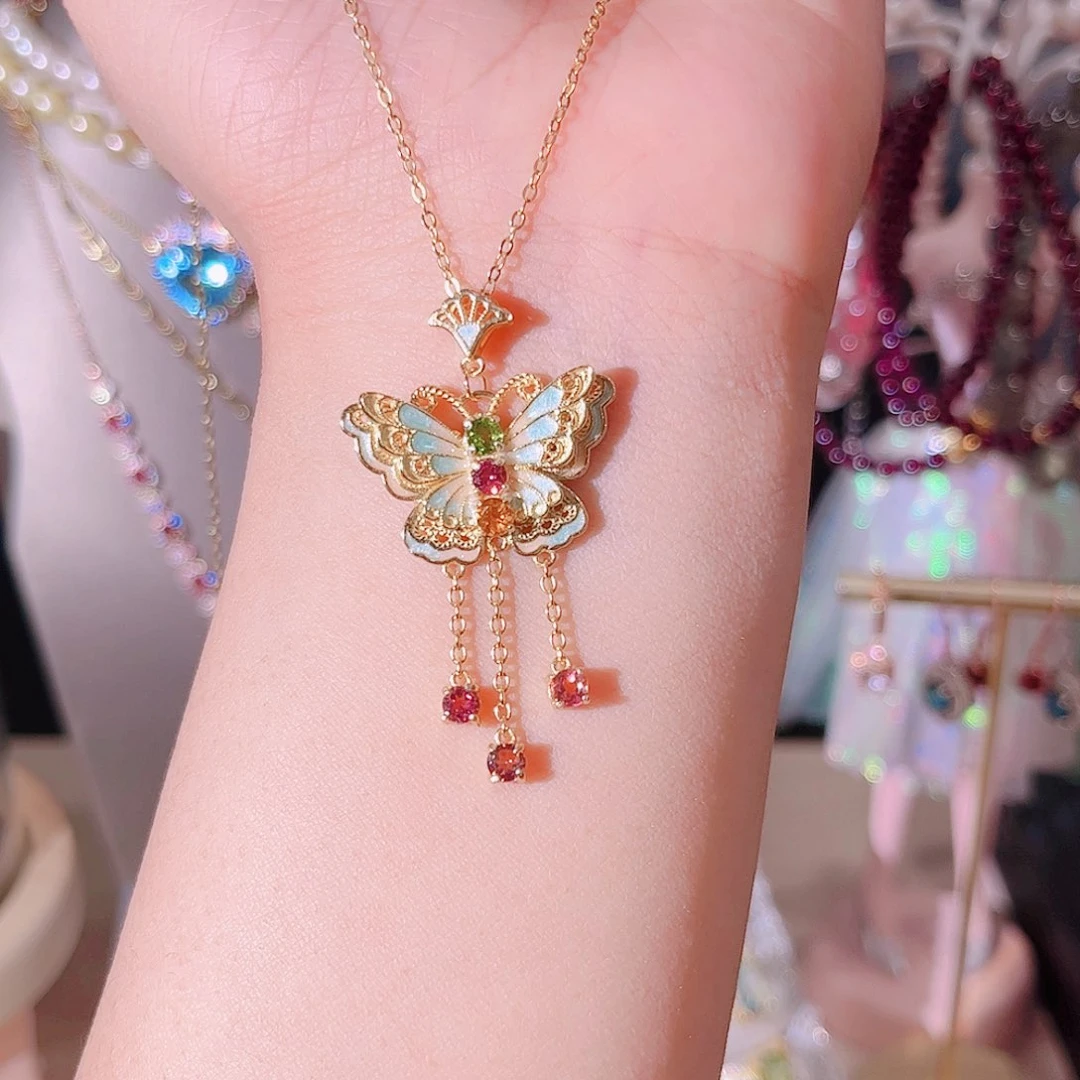 碧玺颈饰银S925镶嵌项链