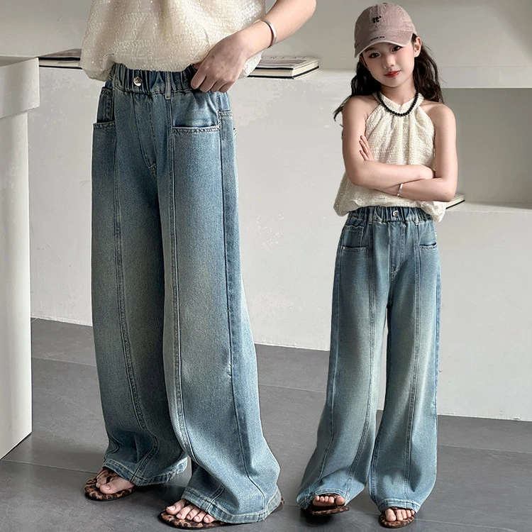 女童阔腿裤牛仔裤春秋款2025新款大童直筒裤春装儿童学生裤子春款