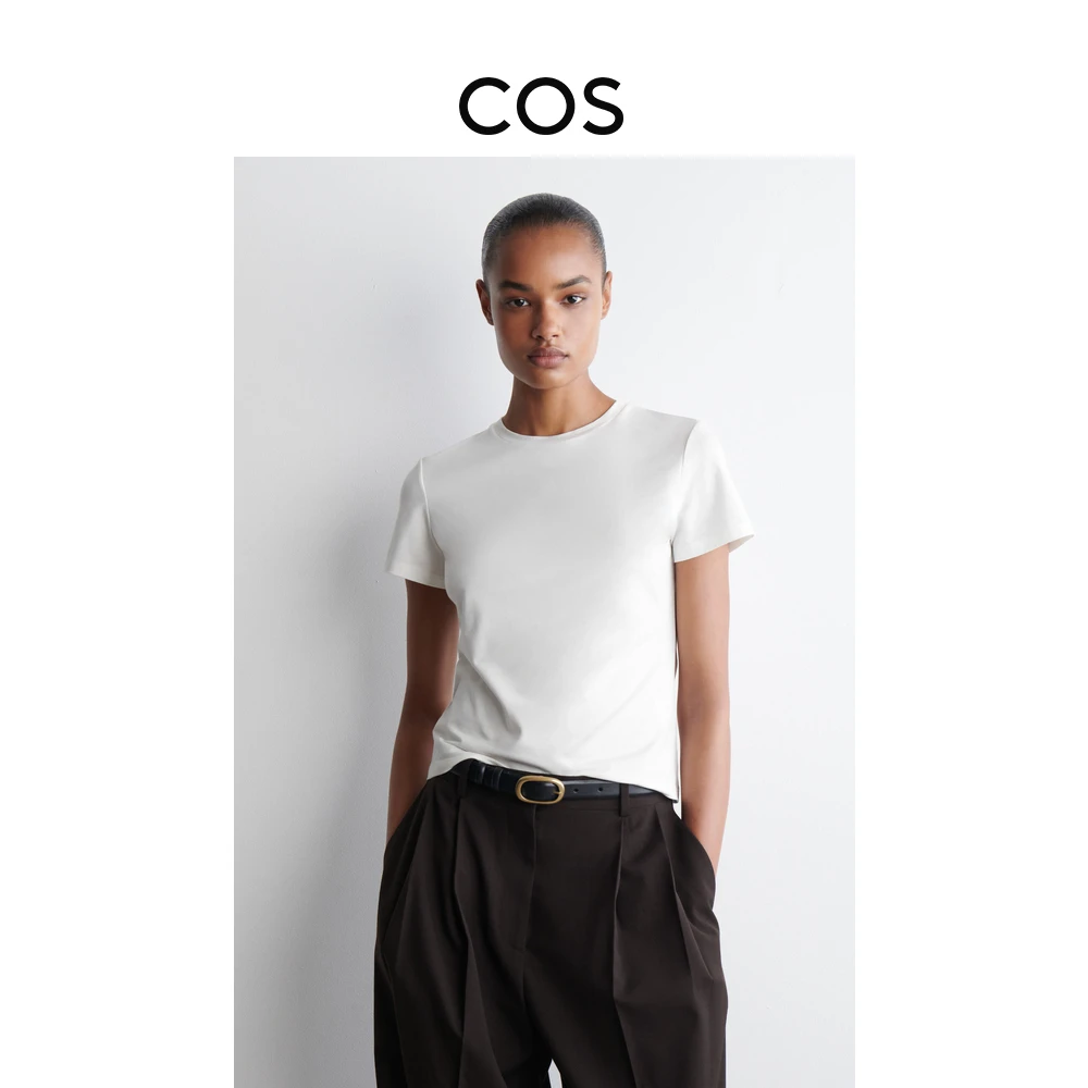 COS女装 修身版型轻质短款T恤白色2025夏季新品1292180003