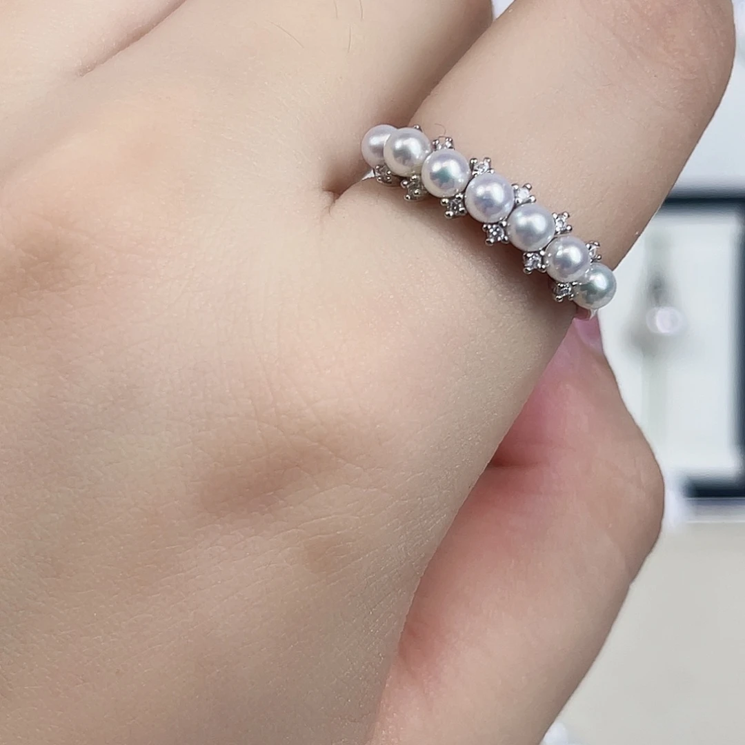 银S925镶嵌戒指淡水珍珠