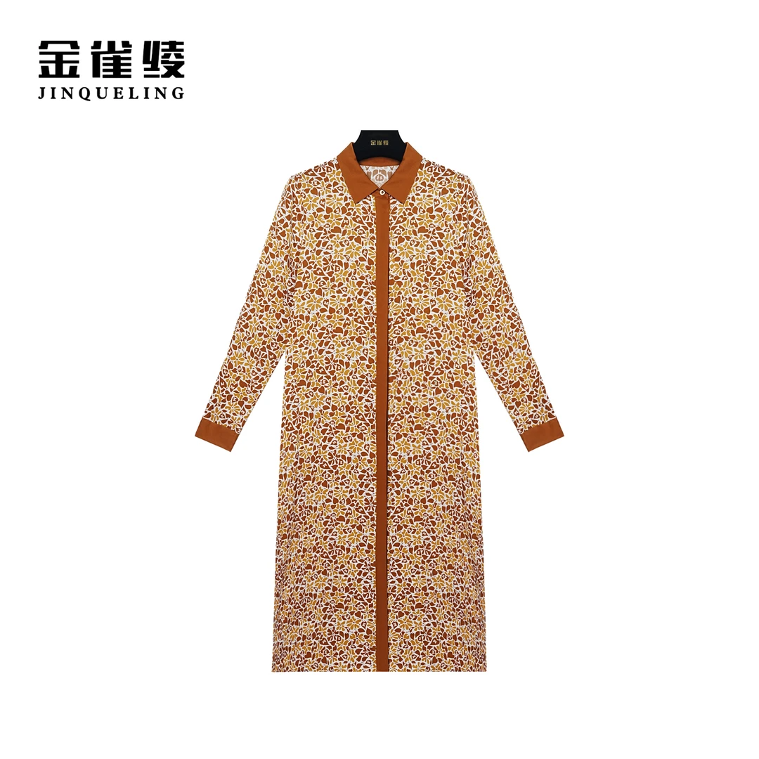 【金雀绫】真丝秋季气质显瘦弹力斜纹绸桑蚕丝连衣裙B23078