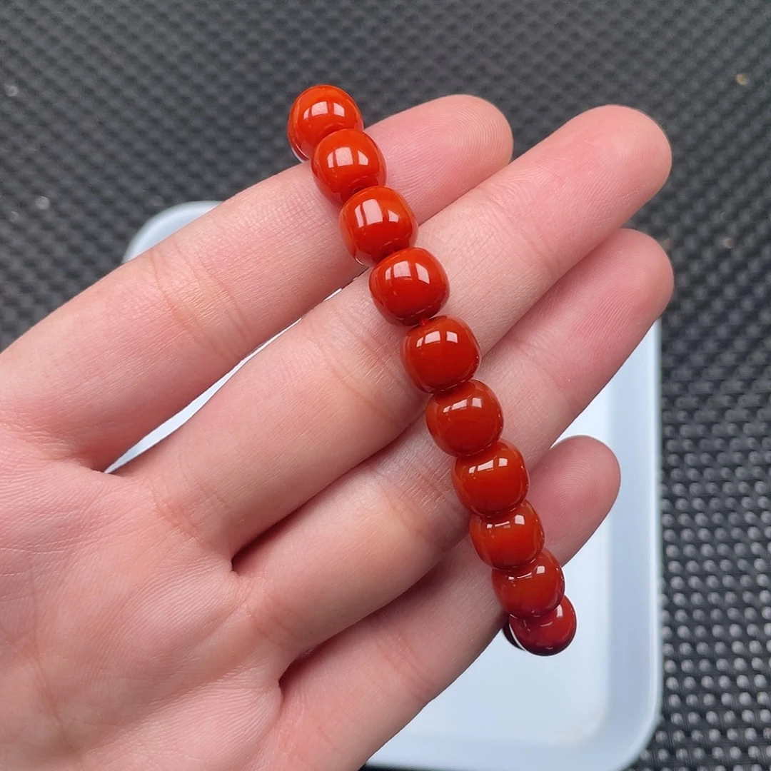 未镶嵌9mm柿子红老型手链整串21颗南红玛瑙