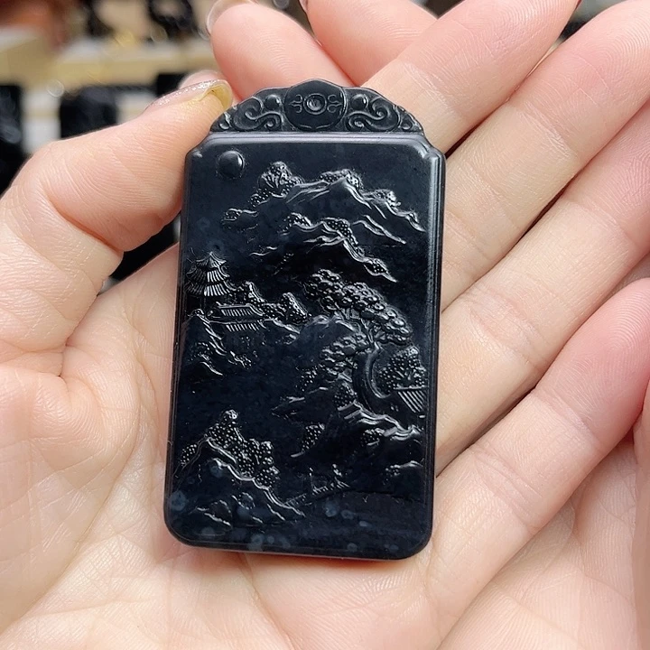 和田玉手链未镶嵌山水牌