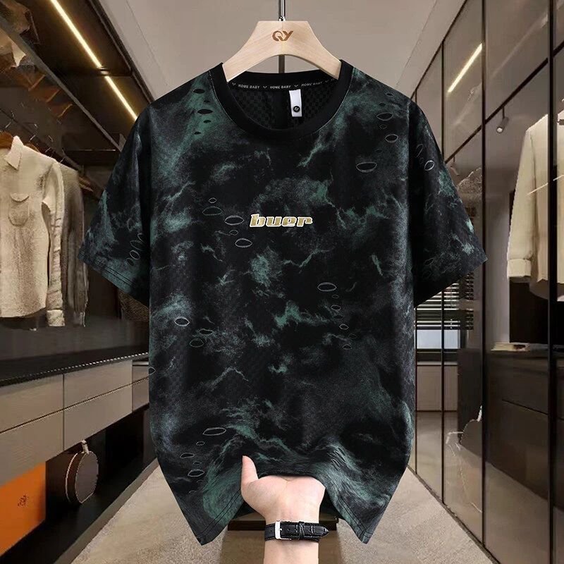 2025夏季冰丝韩版短袖印花速干圆领T恤时尚百搭短袖潮牌男装807