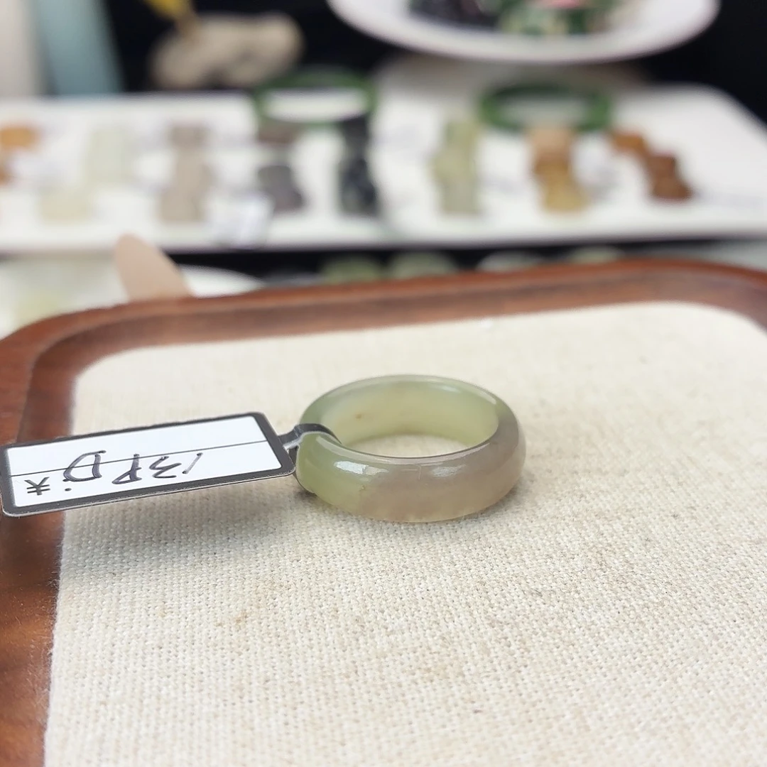 和田玉未镶嵌戒指c36紫翠圆条16.9不退换