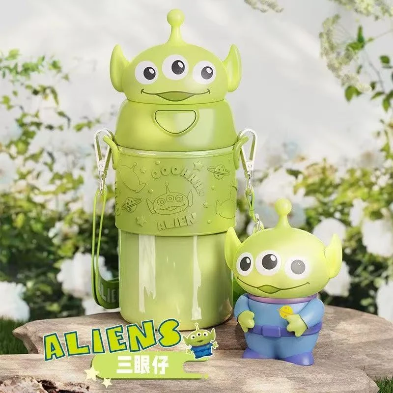 迪士尼三眼仔保温杯网红可爱幼儿园创意大容量学生两用便携女孩