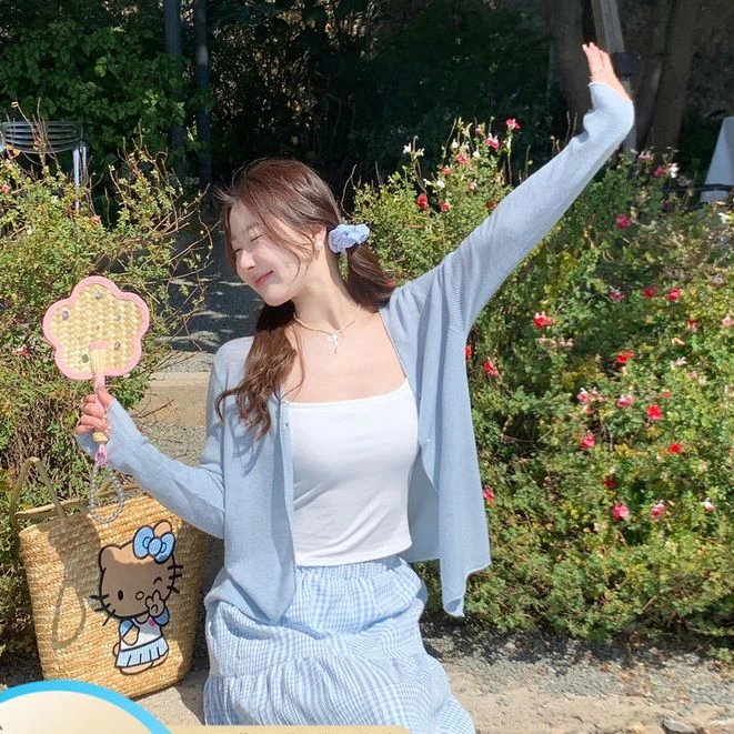 小外搭罩衫开衫女2025新款夏配吊带冰丝针织外套蓝色薄款防晒上衣