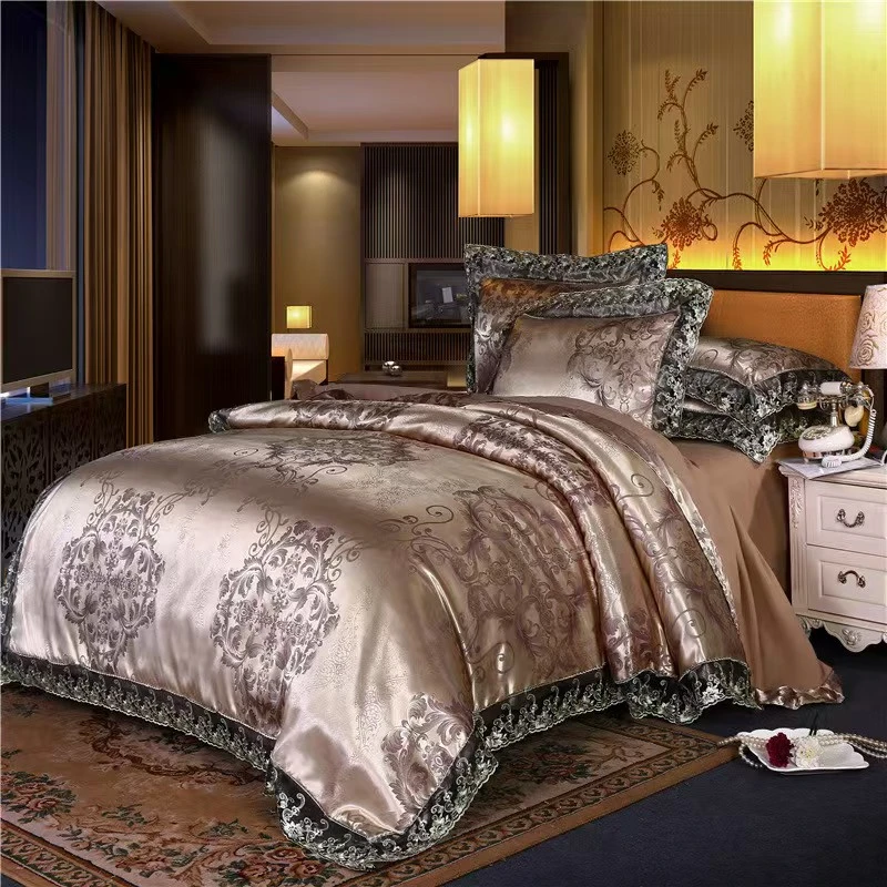 2025新款蕾丝贡缎提花四件套高档轻奢酒店简约加厚婚庆欧式