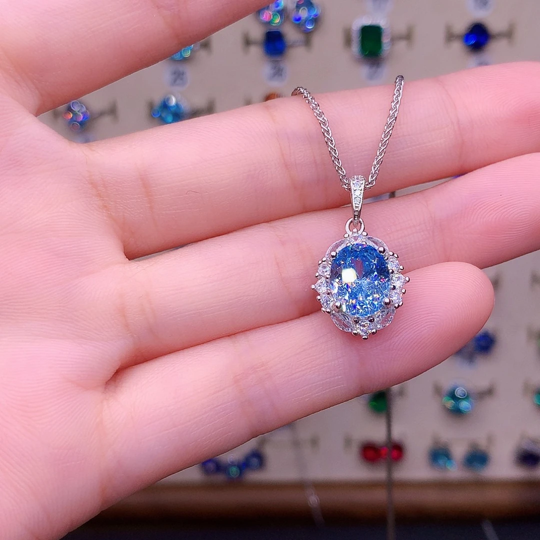 海蓝宝石颈饰银S925镶嵌