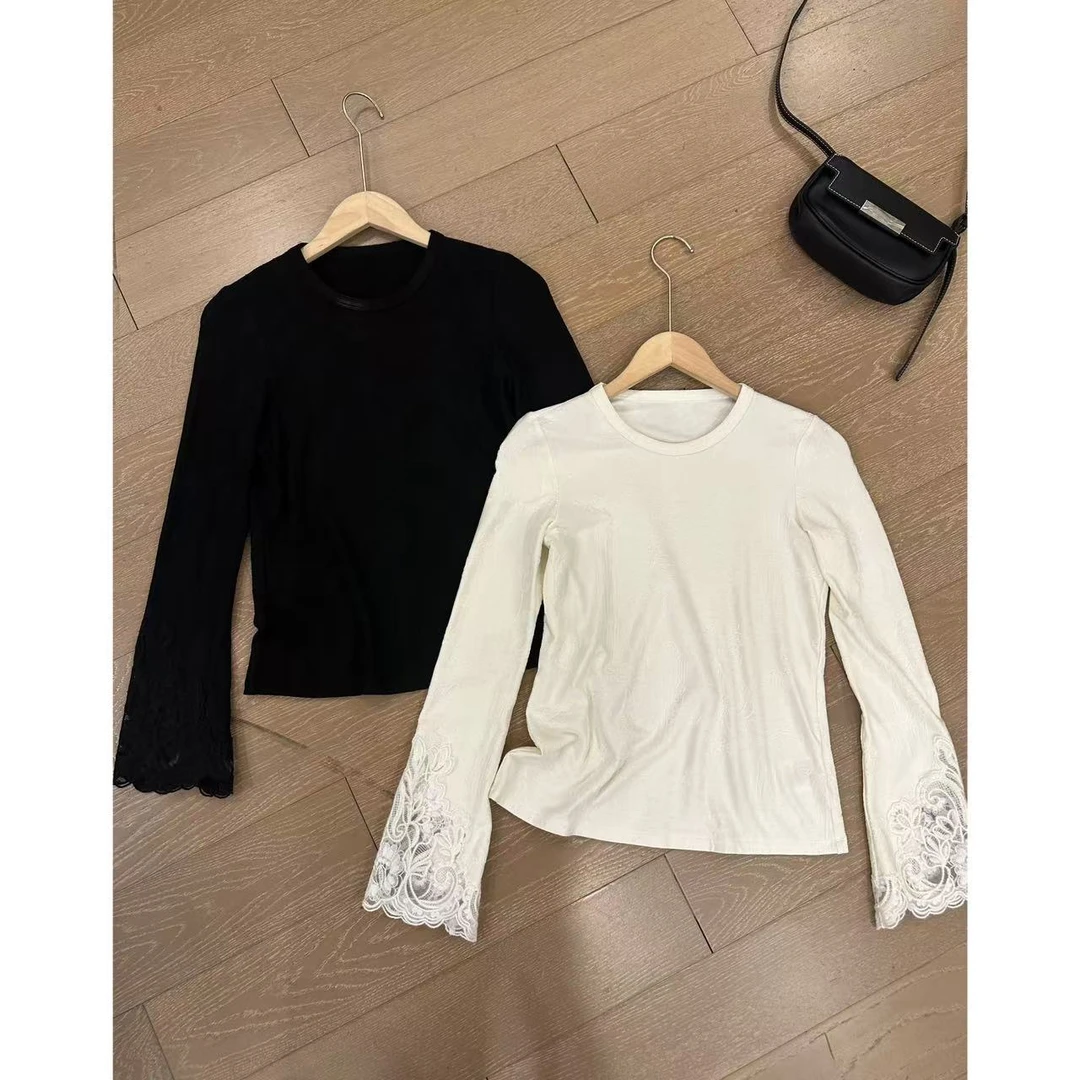 小静静一会【蕾丝袖上衣】2025早春设计感提花小衫 2501C102