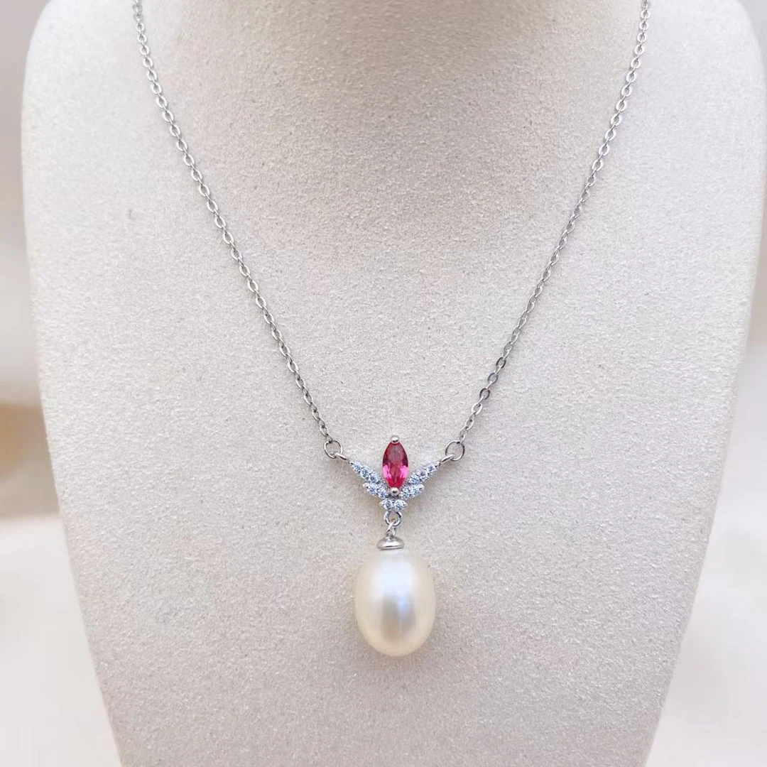LH134【鸽血红珍珠吊坠】气质白色时尚红色设计师中古镶嵌坠链