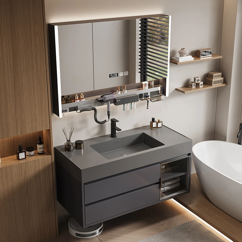 豫陶简约浴室柜组合微晶石一体盆洗脸盆洗漱台卫浴洗脸盆柜