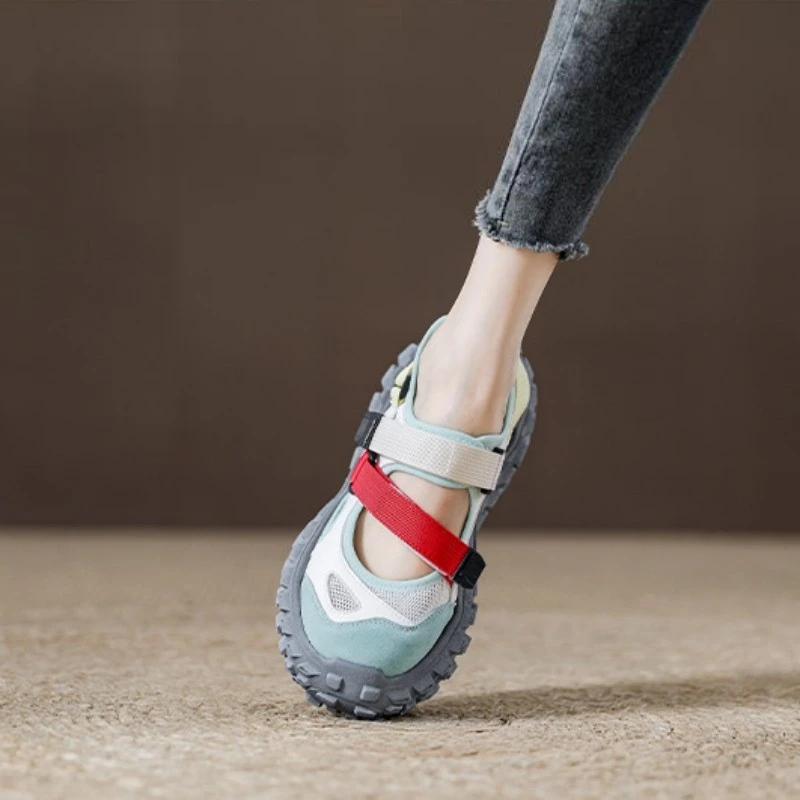 西班牙小众品牌厚底镂空老爹鞋魔术贴凉鞋榴莲底运动鞋女鞋