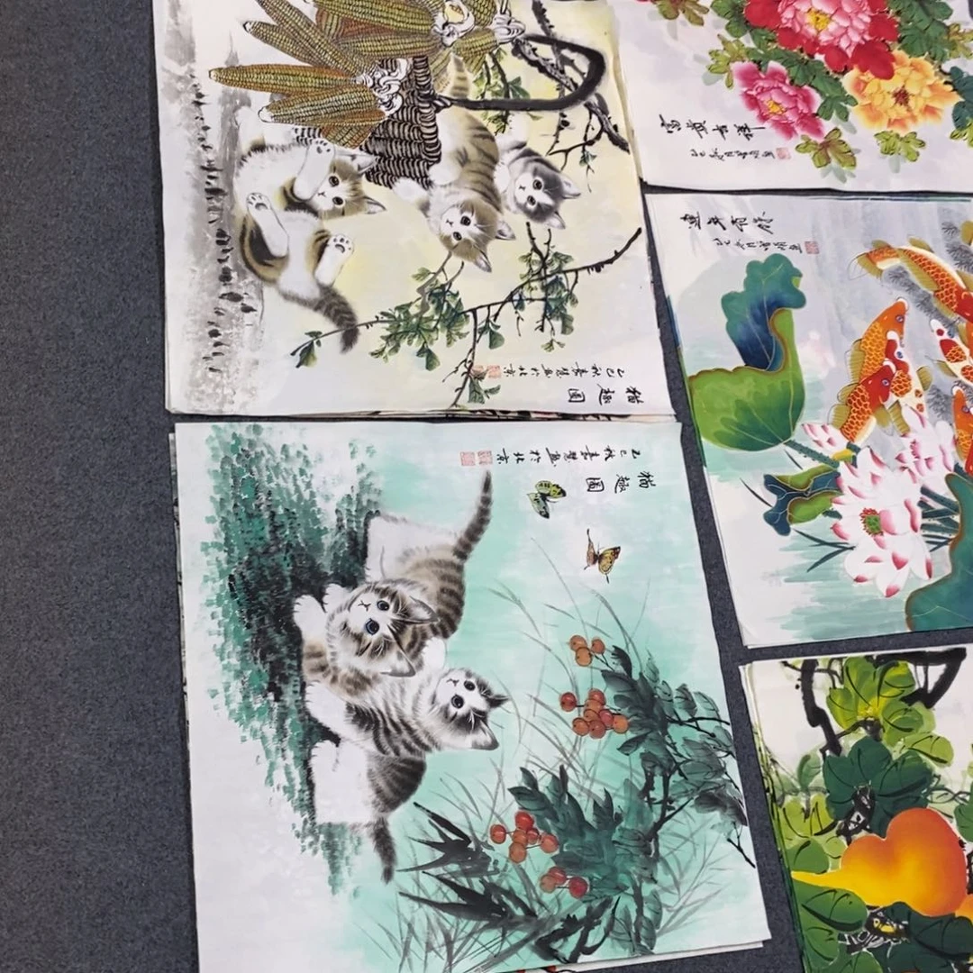 国画用****3尺寸68✖️68精品斗方纯手绘猫趣
