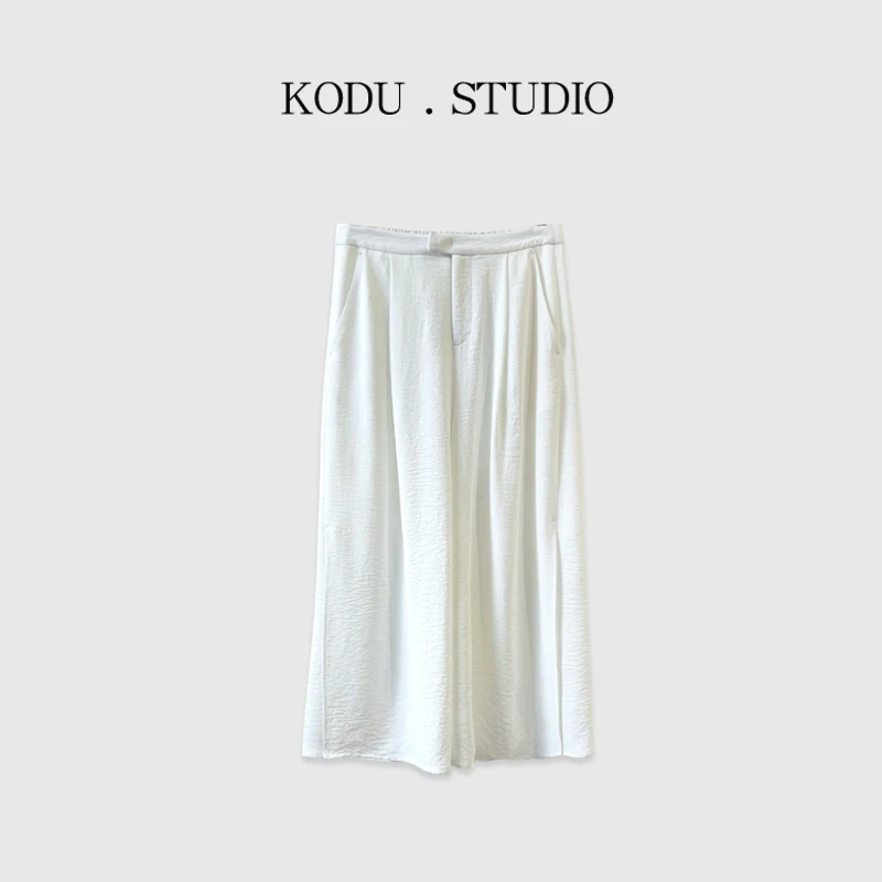 【刻度KODU】08-4519夏季新品气质慵懒风高腰宽松直筒侧开叉裤裙
