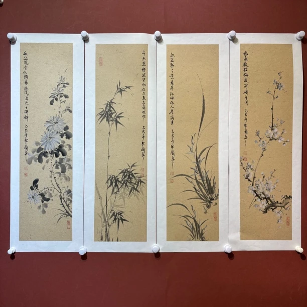兰宝阁书画听兰老师纯手绘国画春夏秋冬四条屏已拓裱画芯100:25