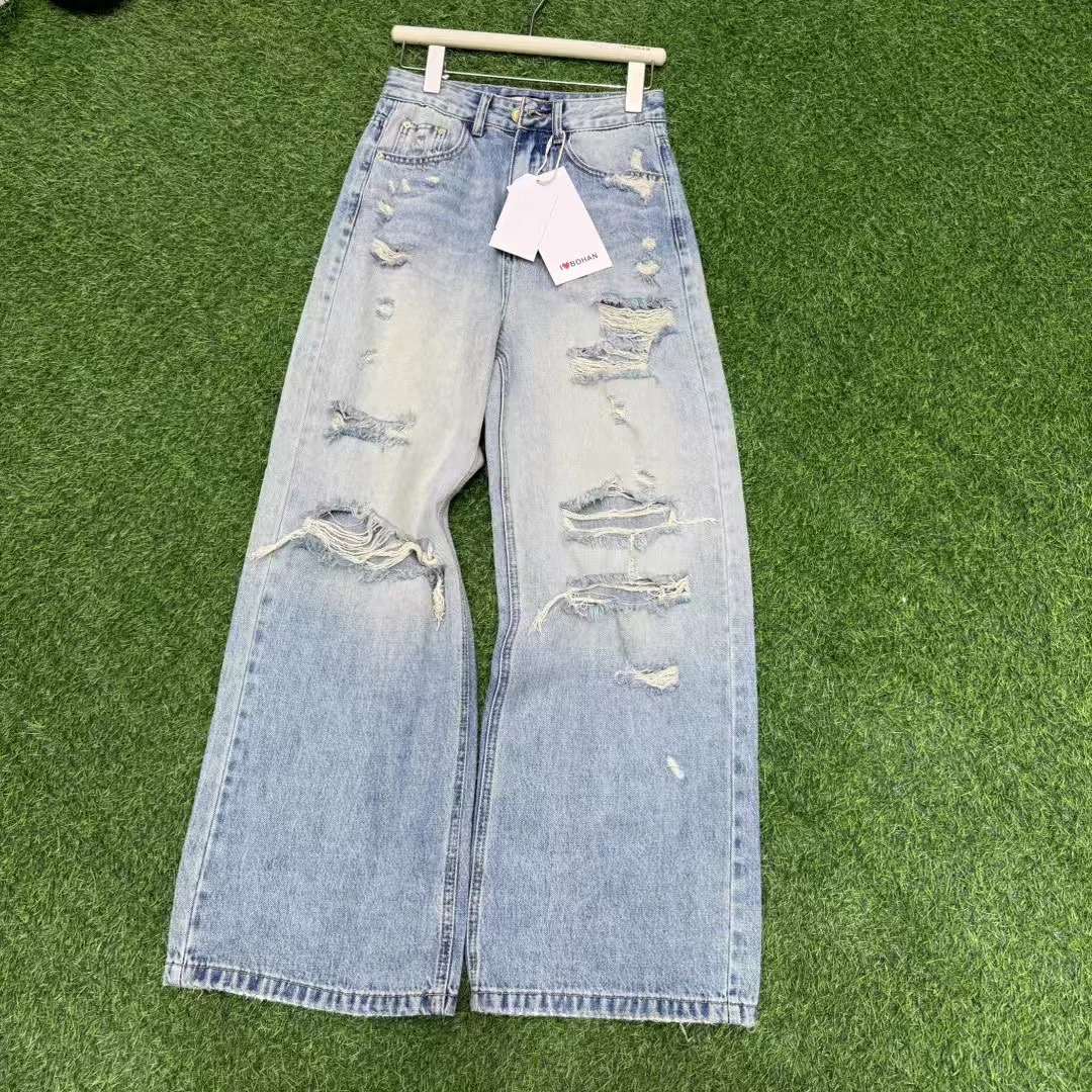 4880#深圳BOHAN秀秀家2025夏季新款破洞印花牛仔裤薄款