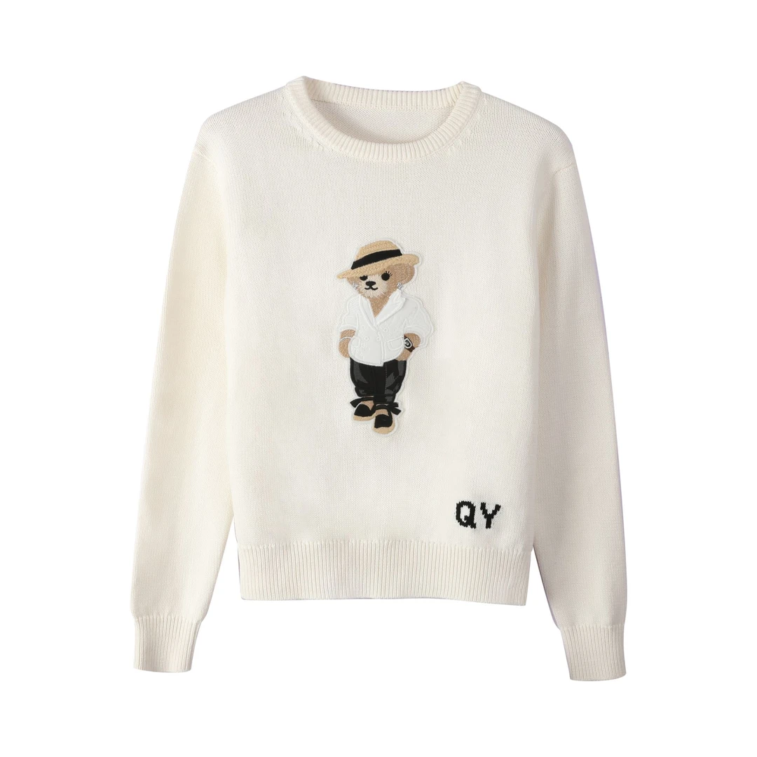 【商场同款 品牌订单】刺绣西装小熊圆领针织毛衣9020