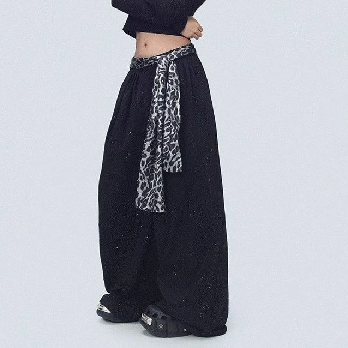 女宽松潮运动束脚欧美辣妹时尚休闲裤满天星豹纹运动裤