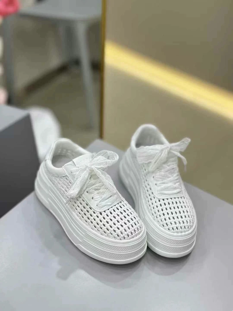 孤品不退不换  镂空厚底编织小白鞋