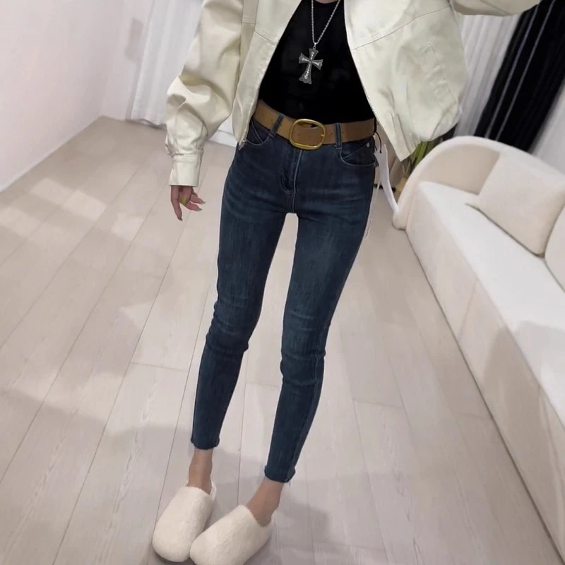 2025秋季新款高腰显瘦复古直筒小脚裤大码百搭弹力修身九分铅笔裤