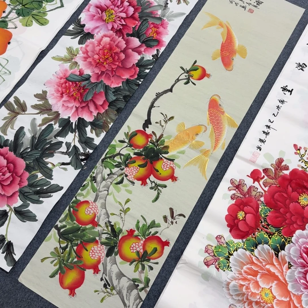 国画四尺对开35X140纯手绘作品