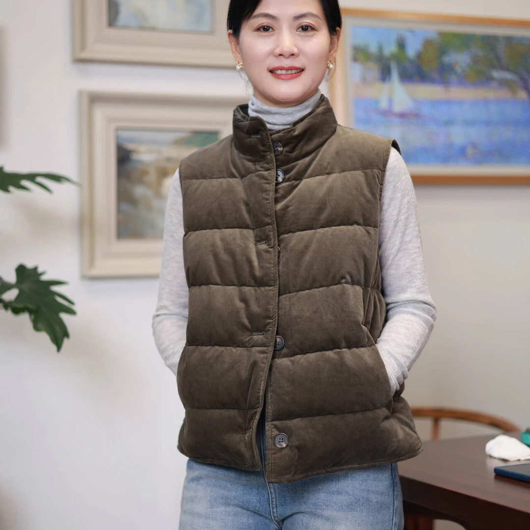 YANER/燕尔95鹅绒服马甲女士冬季立领保暖背心两面穿