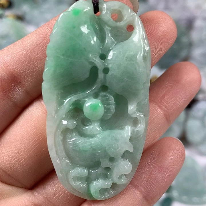 颈饰未镶嵌翡翠和和美美年年有余两面工艺福利