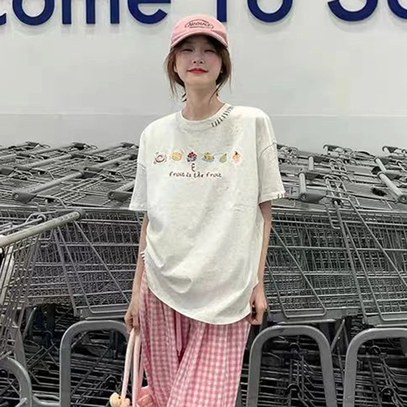 2025夏季新款t恤女可爱奶乖系刺绣重工艺设计感百搭宽松上衣T恤
