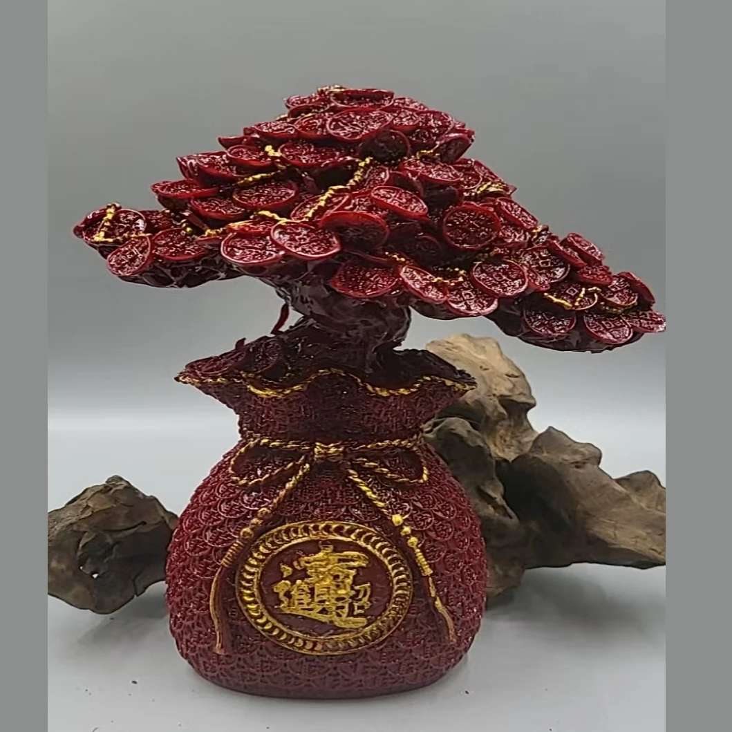 天然辰砂含辰砂工艺品发财树男女同款送礼物