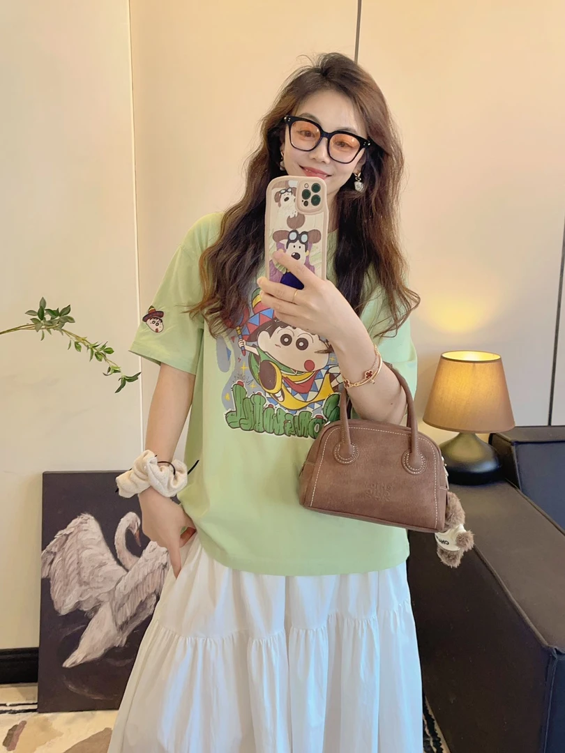 Yongwill小羊纸袋3768马戏团小新纯棉短袖T恤显瘦时尚宽松百搭夏