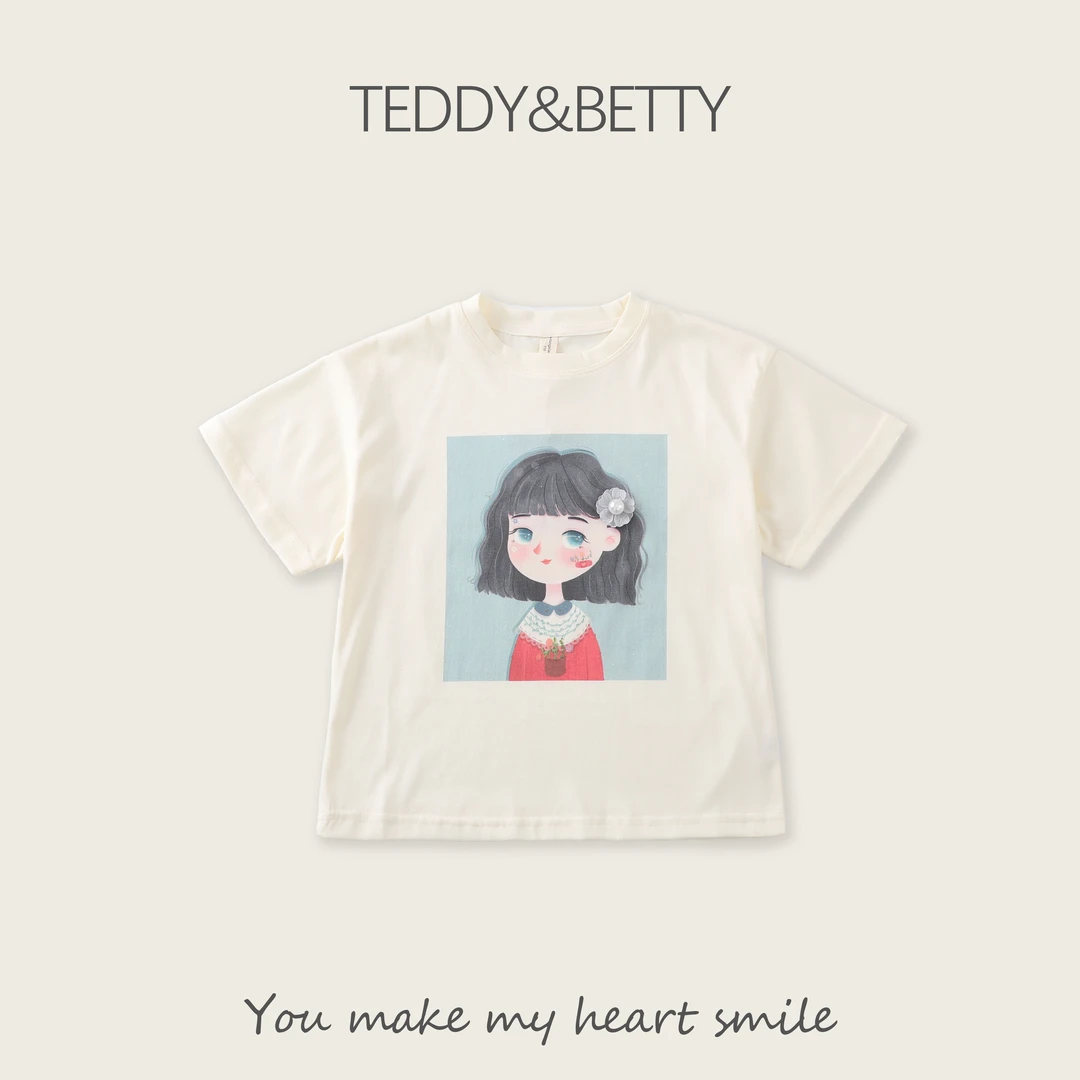 新款韩版设计稿宽松小女孩百搭短袖