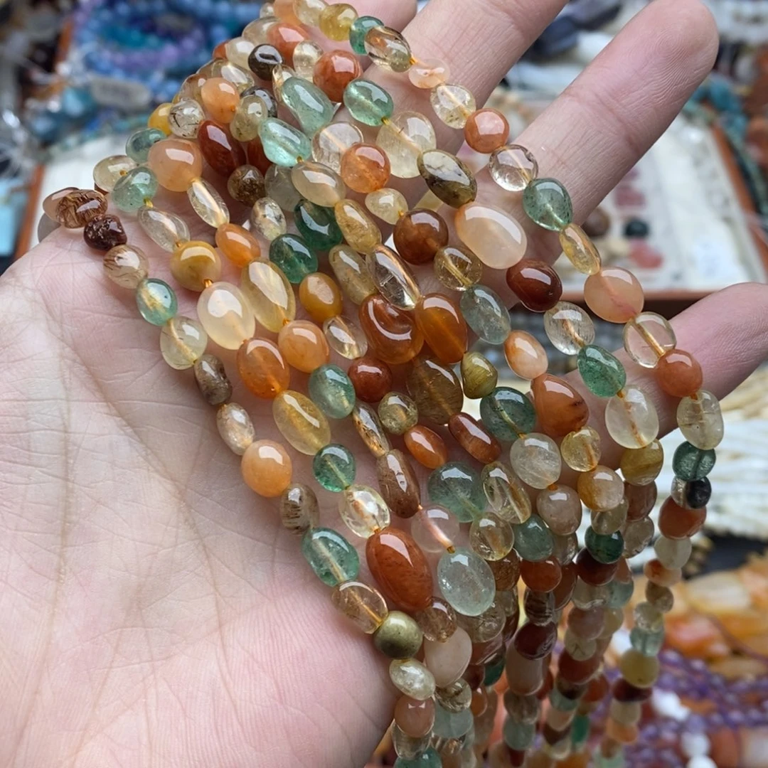 玛瑙/玉髓未镶嵌珠宝半成品一条天然兔毛发晶多宝随行6mm