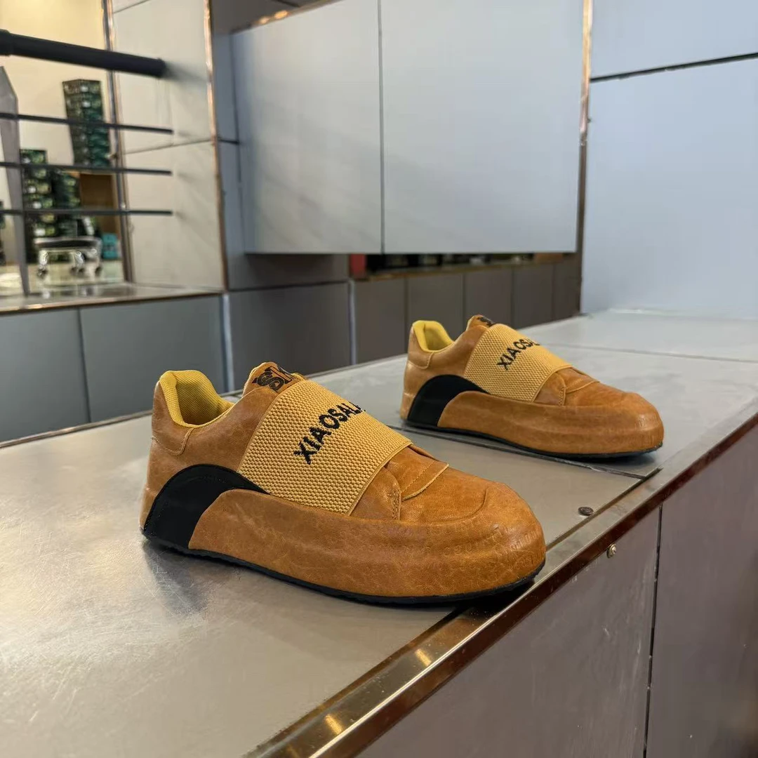 拼色板鞋中跟春秋休闲风男士休闲鞋百搭舒适懒人一脚蹬鞋子