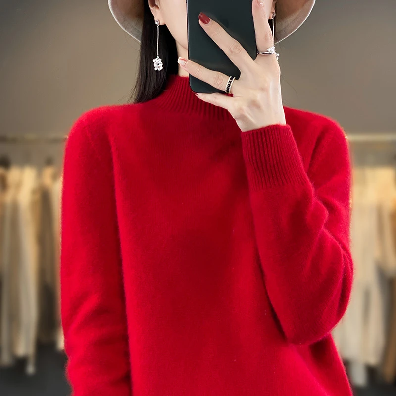 【一线成衣】秋冬新款半高领纯色加厚显瘦针织衫保暖百搭打底衫年款